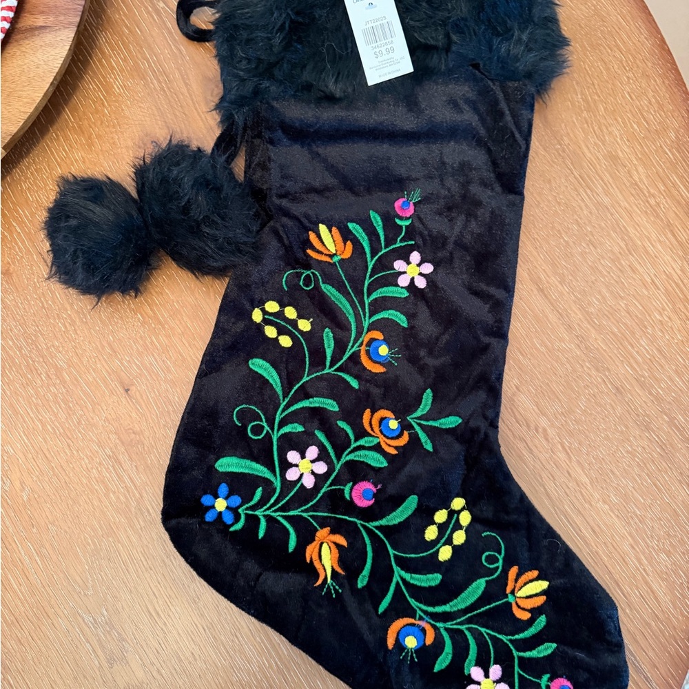 Embroidered Black Velvet Stocking